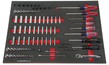 Foam Tool Organizer for 64 Craftsman 1/4-drive Sockets with Magnetic Bit Set and 6 Screwdrivers