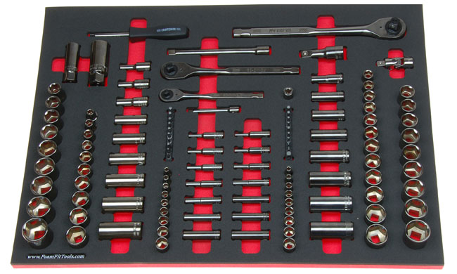 Foam Organizer for Craftsman Sockets and Drive Tools from the Gunmetal Chrome Version of the 150-Piece Mechanics Tool Set