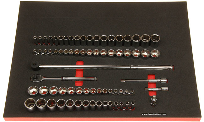 Foam Organizer for 68 Tekton 3/8-drive Sockets with 1 Ratchet and 4 Additional Tools