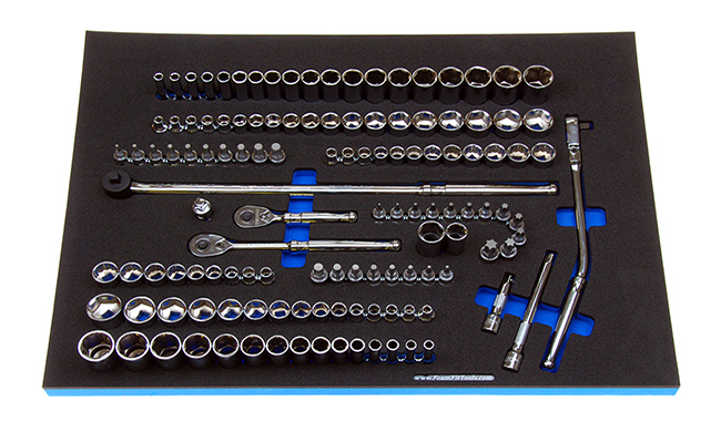 Foam Organizer for 121 Tekton 3/8-drive Sockets with 3 Ratchets and 4 Additional Tools