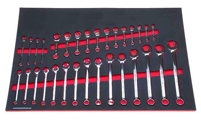 Foam Organizer for 19 metric combination wrenches and 12 stubby metric wrenches.