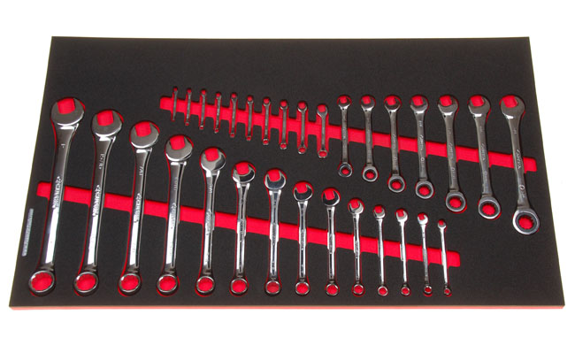 Foam Organizer for 14 Husky Inch Combination Wrenches, 7 Non-Reversible Ratcheting Wrenches, and 10 Ignition Wrenches