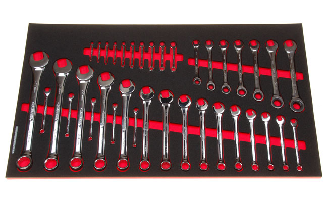 Foam Organizer for 20 Husky Metric Combination Wrenches, 7 Non-Reversible Ratcheting Wrenches, and 10 Ignition Wrenches