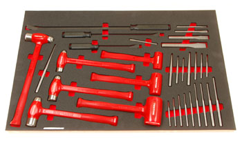 Foam Tool Organizer for 22 Tekton Punches and Chisels with 7 Hammers and 3 Pry Bars
