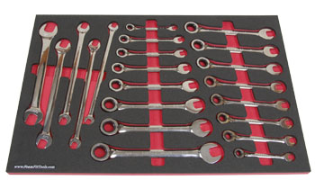 Foam Organizer for 16 Craftsman Reversible Ratcheting Wrenches and 5 Tappet Wrenches, Fits non-USA Wrenches